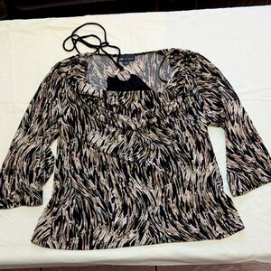 I.N. Studio Women's XL Black and Tan Patterned Top